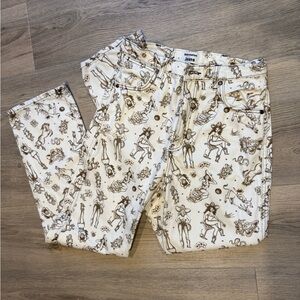 Reformation White Jeans with Brown Pattern